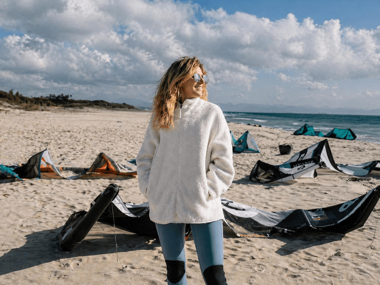 Patricia kitesurfing in Tarifa, Spain